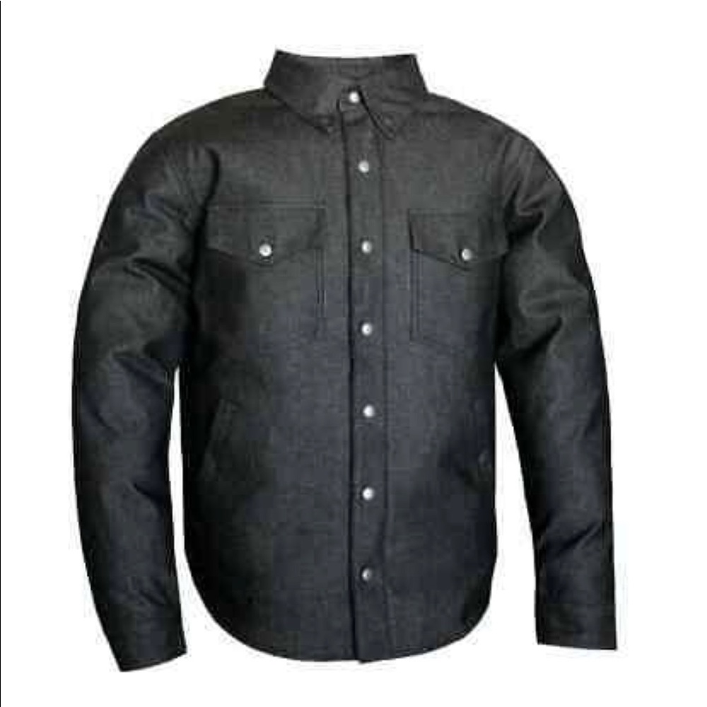 Men's Biker Denim Club Style Anarchy Canvas Shirt Conceal Carry Gun pocket